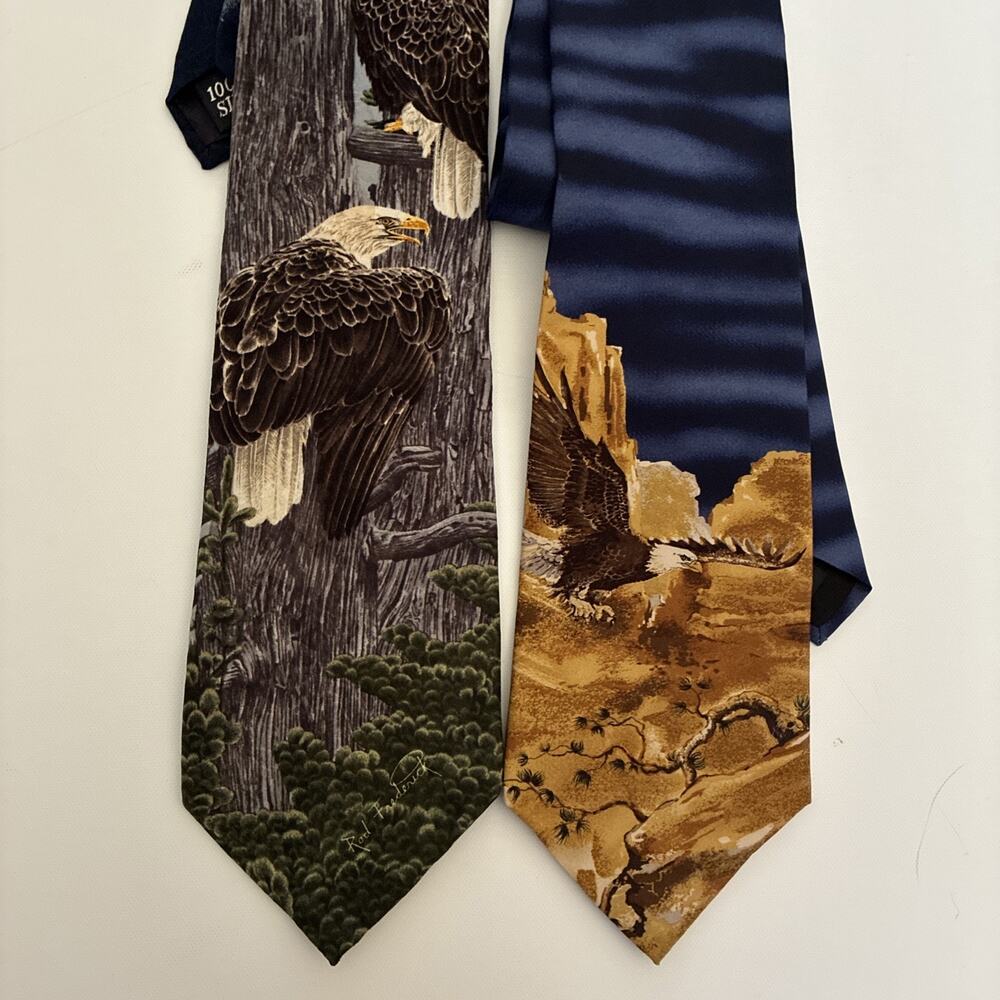 Endangered Species Lot Of 2 Silk Neck Ties Made In USA 59''x 4'' VTG